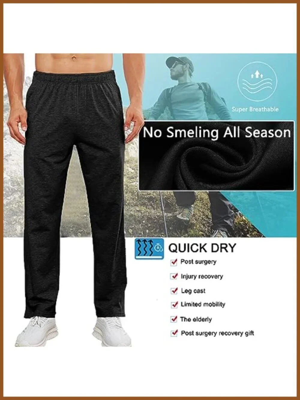 Men's Tear Away Side Snap Sweatpants Post Surgery Recovery Pockets